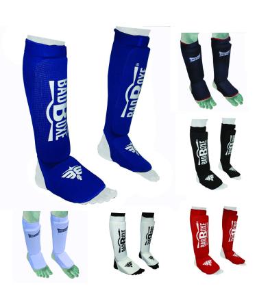 Twister Muay Thai, Boxing, Kickboxing,Karate, Taekwondo, MMA Elastic Cloth Shin & Instep Padded Guards, Shin in Steps, Shin Guards, Different Sizes (Pair) BLUE/WHITE Large/X-Large
