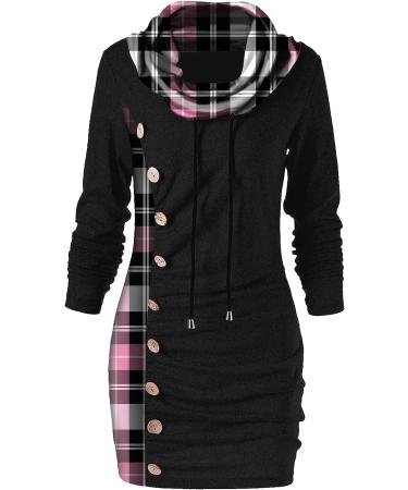 Wirziis Women's Pink Cowl Neck Sweater Dress - Long Sleeve Bodycon Mini Dress - Buy Online on GoSupps.com