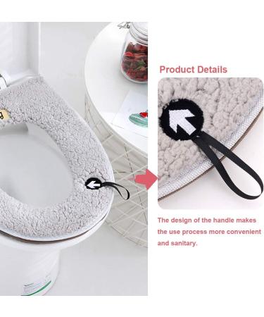 2PCS Warm Plush Toilet Seat Cover Set - Pink+Gray | Washable & Reusable - Buy Online on GoSupps.com