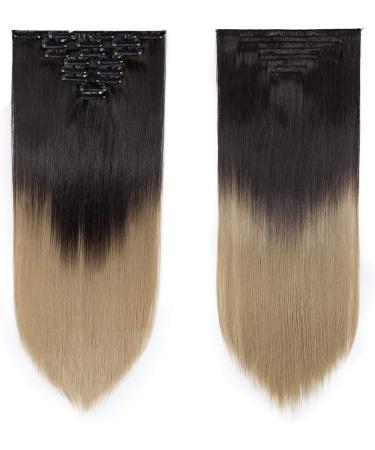 Silk-co 26 Inch 8PCS Clip in Hair Extensions Dark Brown to Ash Blond - 100% Synthetic Long Straight Hair Piece for Full Head - Buy Online on GoSupps.com