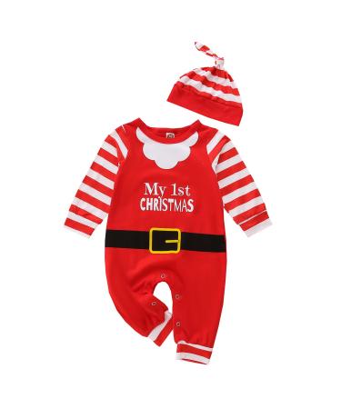 Loalirando Baby Girl Boy Christmas Romper Jumpsuit Overall Newborn Toddler Xmas Outfit Clothing One Piece My First Christmas 0-6 Months Red 01 - Santa Claus