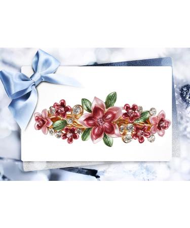 Hair Barrettes for Women Crystal Rhinestones Colorful Vintage Decorative Flower Desig for Women Girls Hair Styling Tools Accessories (Rose) Gold rose