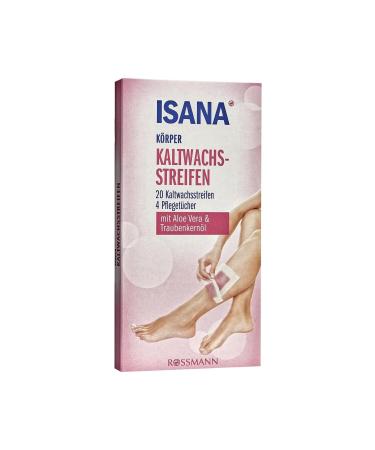 ISANA cold wax strips body 20 pieces with aloe vera & grape seed oil 20 cold wax strips & 4 care wipes for legs & body