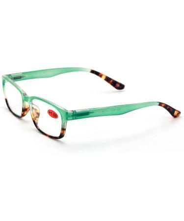 Stylish Classic Rectangle Reading Glasses for Women - 2 Pairs Tortoise Green 2.5x Spring Hinges - International Shipping Available - Buy Online on GoSupps.com