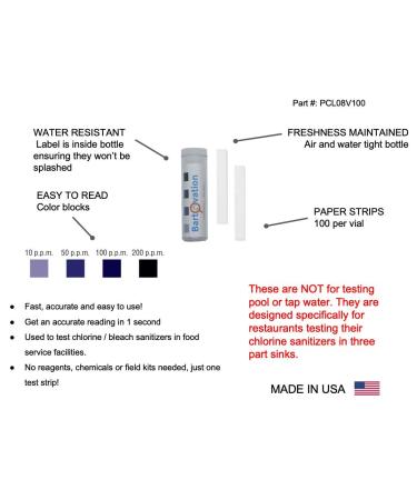 USA Made Chlorine Bleach Test Paper 100 Strips - 10-200 ppm | Restaurant Sanitizer Test Kit - Buy Online on GoSupps.com