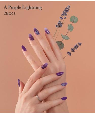 Buy Semi Cured Gel Nail Strips - 28Pcs Purple Lightning DIY Gel Nail Wraps with Prep Pads & Nail File Compatible with UV Nail Lamps - International Shipping - Buy Online on GoSupps.com
