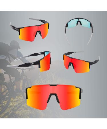 Banglong Polarized Sunglasses - Men's & Women's UV 400 Protection with 3 Interchangeable Lenses for Outdoor Sports Cycling Running & Golf - Black/Red - Buy Online on GoSupps.com