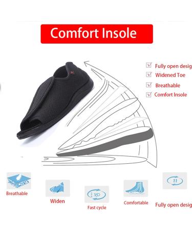 Men's Diabetic Shoes - Extra Wide Sandals & Walking Shoes with Arch Support for Swollen Feet | Adjustable Closure Orthopedic Footwear for Plantar Fasciitis - Size 11.5 Mesh Black - Buy Online on GoSupps.com