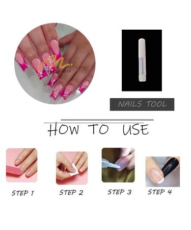 MISUD Hot Pink French Tip Press On Nails - Long Square Acrylic Glue On Nails 24 pcs Summer Flower Design Glossy Squoval Fake Nails - Buy Online on GoSupps.com
