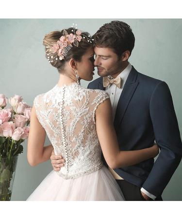 Xyxx 3-Piece Pink Bride Hair Jewelry Set | Crystal & Rhinestone Hair Combs for Wedding & Bridesmaid | Elegant Daily Hair Decoration - Buy Online on GoSupps.com