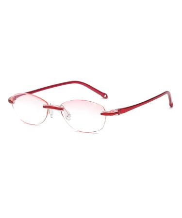 Frameless reading glasses Anti-blue light for women +2.5 (60-64 years) Red fashion Diamant Cut Edge Designer Ultralight Presbyopian glasses with case + 2.5 (60-64 years)