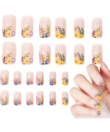 Fake Nails | Square Flower False Nails Detachable Artificial Fake Nails Long Lasting Gel Nail Strips for Women and Girls Riastvy - Buy Online on GoSupps.com