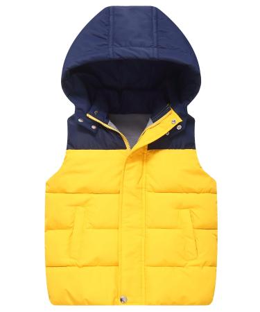 Happy Cherry Boys' Girls' Gilets Kids Waistcoat Toddlers Winter Warm Puffer Vest Jackets Lightweight Water Resistant Hoodie Gilets Windproof Down Vest 3-13 Years 3-4 Years 02-Yellow