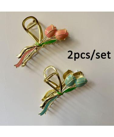 Non-Slip Metal Flower Hair Claw Clips - Strong Hold Butterfly & Mermaid Design for Women & Girls | 2pcs Tulips - Buy Online on GoSupps.com