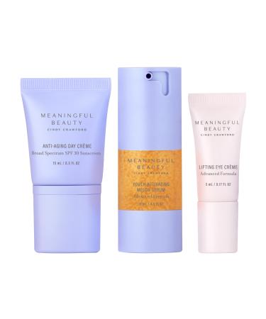 Meaningful Beauty Anti-Aging Skincare Trio (Advanced Formula) with Super Melon Antioxidants Includes Youth Activating Melon Serum Day Creme & Eye Cream for Younger-Looking Skin