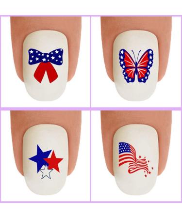Nail Art Decals WaterSlide Nail Transfers Stickers 48pc Holiday 4th of July - American Flag Ribbon Bow Butterfly Stars Fireworks - Salon Quality! DIY Nail Accessories