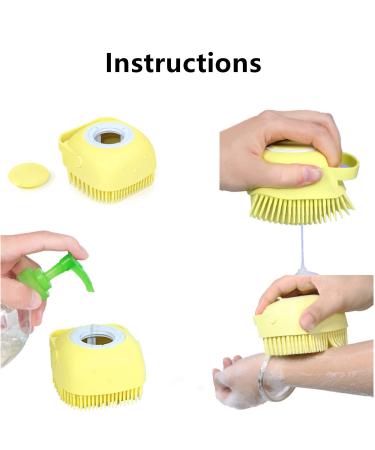 Silicone Bathroom Brush & Massage Shampoo Dispenser - Soft Shower Cleaning Tool for Kids Pets & Adults - Yellow - Buy Online on GoSupps.com