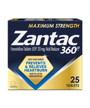 Zantac 360 Maximum Strength Tablets 25 Count Heartburn Prevention and Relief 20 mg Tablets 25 Count (Pack of 1)