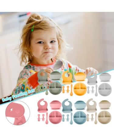 Set of 6 Baby Feeding Set Silicone Baby Tableware Set Food Grade Infant Dinnerware Set BPA Free Baby Led Weaning Supplies Non-Slip Self Feeding Utensils with Silicone Suction Bowls&Adjustable Bib&Divided Plates&Fork&Soft Spoon&Soup Spoon for Toddlers Infa - Buy Online on GoSupps.com