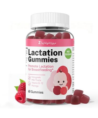 Lactation Support Gummies Herbal Blend with Fenugreek, Moringa & Fennel Postnatal Vegan Vitamins B12 & D3 Natural Breast Milk Booster for Nursing Moms Raspberry Flavor, 60 Gummies