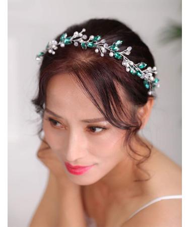 Deniferymakeup Silver Wedding Headband with Green Crystals | Elegant Hair Accessories for Women & Girls - International Shipping - Buy Online on GoSupps.com