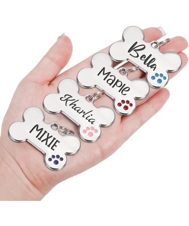 Natiform Personalized Engraving Pet ID Tag - Pink Bone Paw Print Dog Tag - Custom 4-Line Engraved Pet Name Tag - Durable Engraving - 1 Pack - Buy Online on GoSupps.com