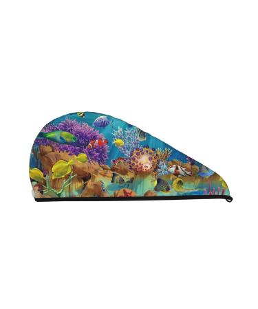 Sea World Microfiber Hair Towel Soft Super Absorbent Hair Towel Wrap for Women Coral Velvet Quick Dry Hair Cap for Long Curly and Thick Hair