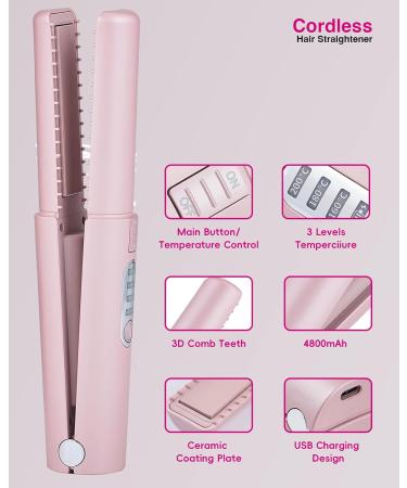 Buy Cordless Hair Straightener & Curler 2 in 1 - Portable Mini Iron with 5000mAh Battery Fast Heating & Negative Ion Technology - Ideal for Travel - Pink - Buy Online on GoSupps.com