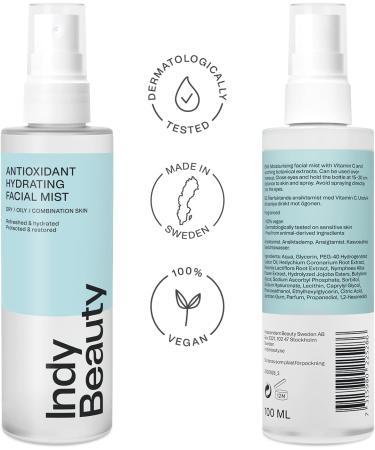 Antioxidant Hydrating Face Mist with Hyaluronic Acid & Vitamin C | Makeup Setting & Cooling Spray | Blue Light Protection | Vegan & Dermatologically Tested | 100ml - Indy Beauty - Buy Online on GoSupps.com