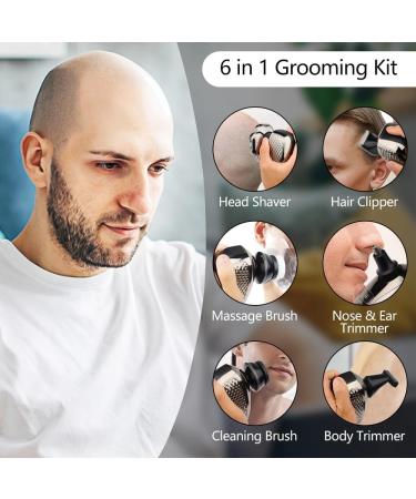 Buy 6-in-1 Electric Head Shaver for Bald Men - 9 Blades Beard & Nose Trimmer Rechargeable Razor - Buy Online on GoSupps.com