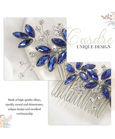 Crystal Bride Wedding Hair Comb - Silver Leaf Bridal Hair Accessories for Women - Rhinestone Party Prom Hair Piece (B Blue) - Buy Online on GoSupps.com