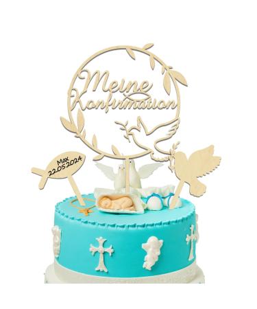 Cake Topper Communion Wood Tortendeko Communion Baptism Deaf Confirmation Cake Topper First Communion Cake Deco Tortendeko Party for Young Girls 3PCS-B
