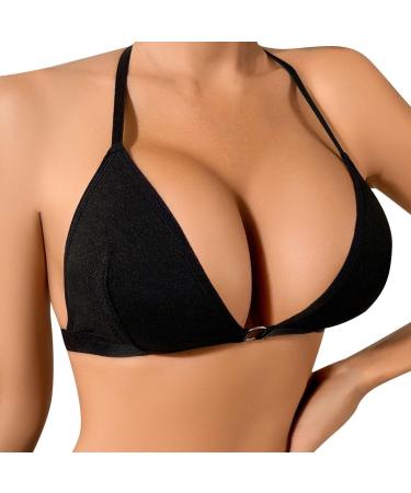 Liangp women's thread triangle bra wireless slightly lined bralette top mini bras from beauty back out black black my shopping cart display