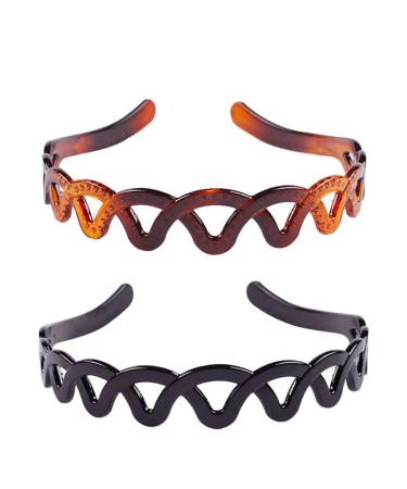 Set of 2 Women Girls Hard Plastic Headband Hair Hoop Black and Brown High-grade Headwear Hairband (Style C#)