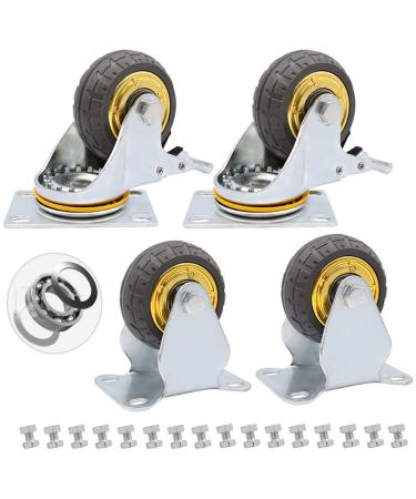 Threaded Shaft Swivel Castors Ball Castors Lockable Bearing with Brake Swivel Casters for Furniture and Workbench Set of 4 Load 400KG(2 Standard+2 Brake 3inch)