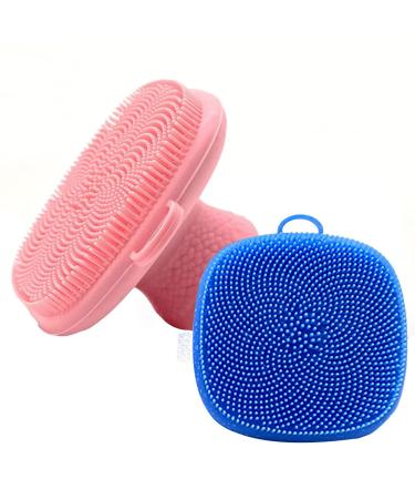 Mini-Silicon face scrubber peeling brush manual facial cleaning soft facial cleaner for peeling and massage of the pores for all skin types (pink + blue) pink/blue - Buy Online on GoSupps.com