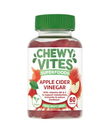 Chewy Vites Adults Superfoods Apple Cider Vinegar with The Mother 60 Gummy Vitamins 500 mg Apple Cider Vinegar 100 Percent RI Vitamin C Real Fruit Juice Vegan Apple Cider Vinegar Gummies