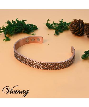 Vicmag Copper Magnetic Bracelet for Women| 99.99% Pure Solid Copper| 6X Ultra Strength Magnets| Adjustable Size| Gift Box Included (Roses) - Buy Online on GoSupps.com