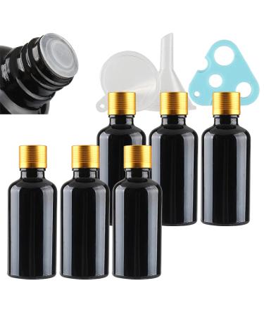 Tianzd 6 pieces empty small 50 ml gloss black glass bottles with sealed stopper gold aluminum screw cap glass bottle flashing clasp etheric oil fragrance perfume massage aromatherapy gold 50ml