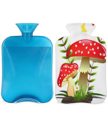 Red Mushroom Hot Water Bottle with Cover 2L Spring Mushroom PVC Hot Water Bag for Hand Feet Pain Relief Heat Compress and Cold Therapy