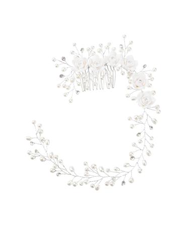 MAGICLULU Pearls Headband Hair Pearls Bridal Hair Accessories Wedding Hair Accessories Turban Headband Hair Tie Head Scarf Headband Pearls Flowers Hair Comb White Miss Headgear