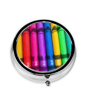 Colored Crayonsround Pill Box 3 Compartment Round Pill Box Organizer Portable Travel Pill Box for Traveling.
