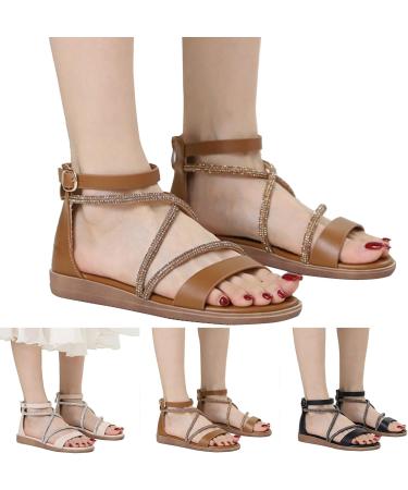 Shop XTZYGLFD Women's Roman Sandals - Comfortable Fashionable Flat Sole with Foot Vault Support | Summer Brown UK Size 6 - Buy Online on GoSupps.com