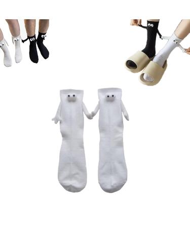 Couple Holding Hands Socks Funny Magnetic Suction 3D Doll Couple Socks Unisex Mid-Tube Funny Socks Holding Hands (1pcs-White)