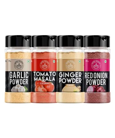 Arthaa_Organic - Onion Powder 100g Ginger Powder (Adrak) 100g Garlic Powder 80g Tomato Powder 100g - for Cooking & Baking Everyday Use Pure & Natural Powder - (Super Saver Combo Pack)