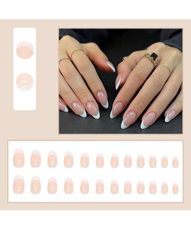 JUSTOTRY 24 Pcs Oval Short White French False Nails with Glue - Glossy Almond Stick on Nails for Women - Buy Online on GoSupps.com