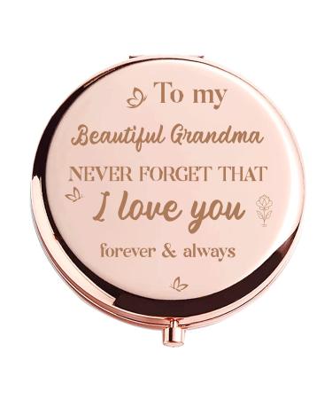 HTOTNGIFT Mothers Day Grandma Gifts from Granddaughter Grandson  Granny Gifts  Thanksgiving Rose Gold Compact Mirror  Best Birthday Grammy Mimi Gifts for Grandmother from Grandkids