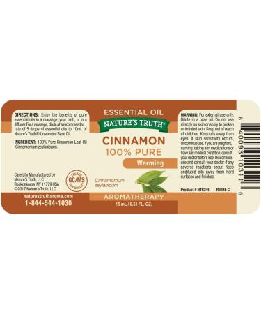 Buy Nature's Truth Cinnamon Essential Oil - 0.51 Fl. Oz | Premium Quality Aromatherapy Oil for Relaxation & Wellness - Buy Online on GoSupps.com