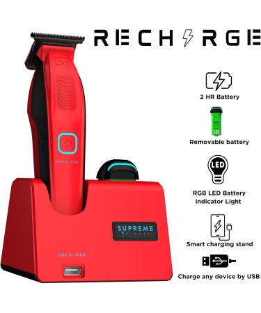Supreme Trimmer Recharge Zero Gap Trimmer for Barbers | 7500+ RPM Removable Battery Smart USB Charging Stand + iPhone/Android Charging | ST777 Red - Buy Online on GoSupps.com