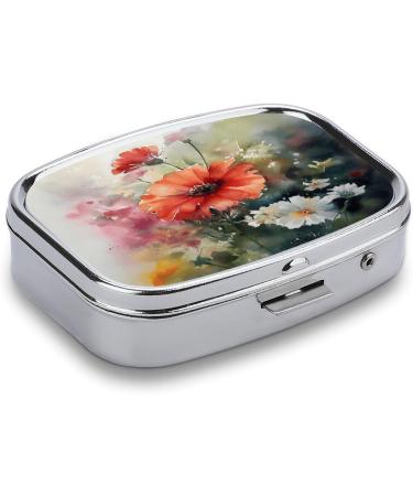 Pill Box Watercolor Painting Print - 2 Compartment Metal Medicine Organizer | Portable Decorative Pill Case for Pocket & Purse - International Shipping Available - Buy Online on GoSupps.com